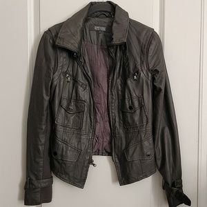 Slate vegan leather moto jacket